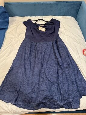 Navy Blue Lace Fit-and-Flare Dress Formal